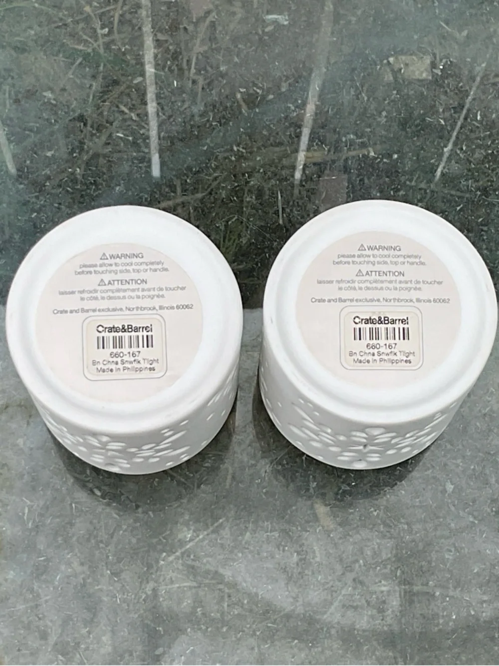 Crate&Barrel White Ceramic Cutout Candle Holders — Pair